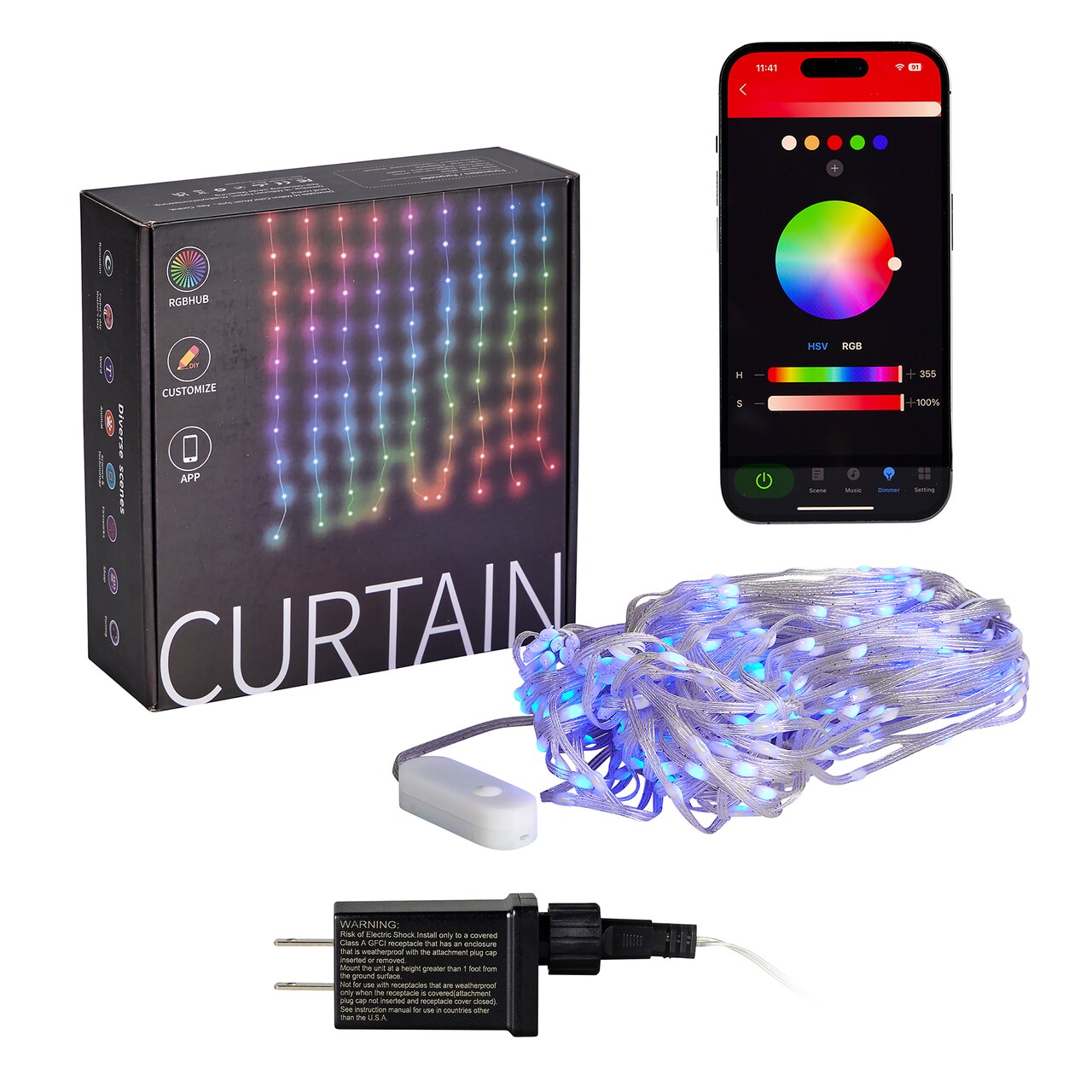 Vivvi App Based Indoor/Outdoor Curtain Lights, 6.6 x 6.6 Ft 400 LEDs